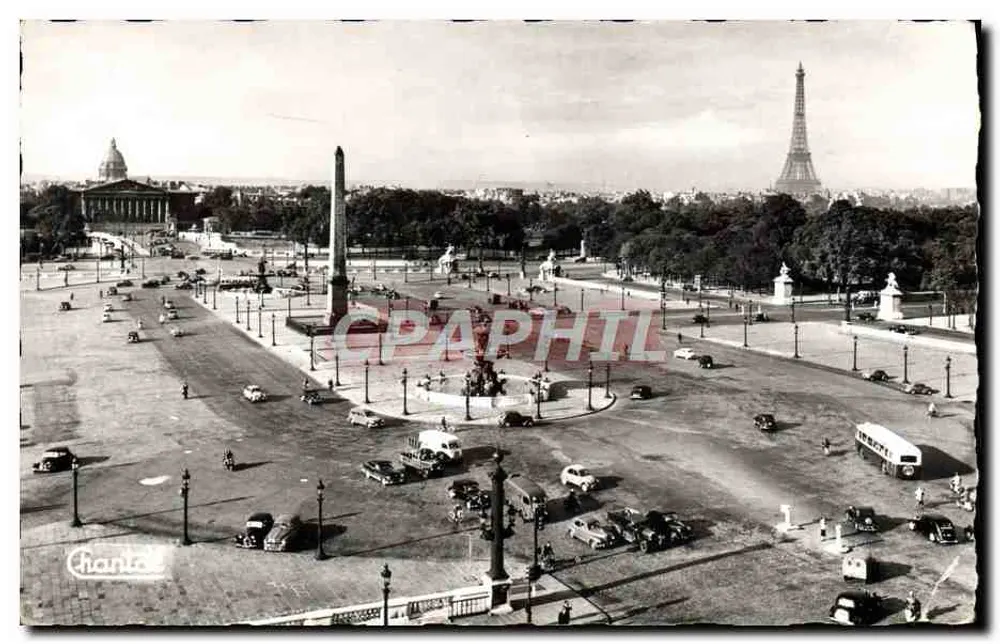 Place de la Concorde — vista panorâmica com a Torre Eiffel e o Panteão — edição Chantall - Frente