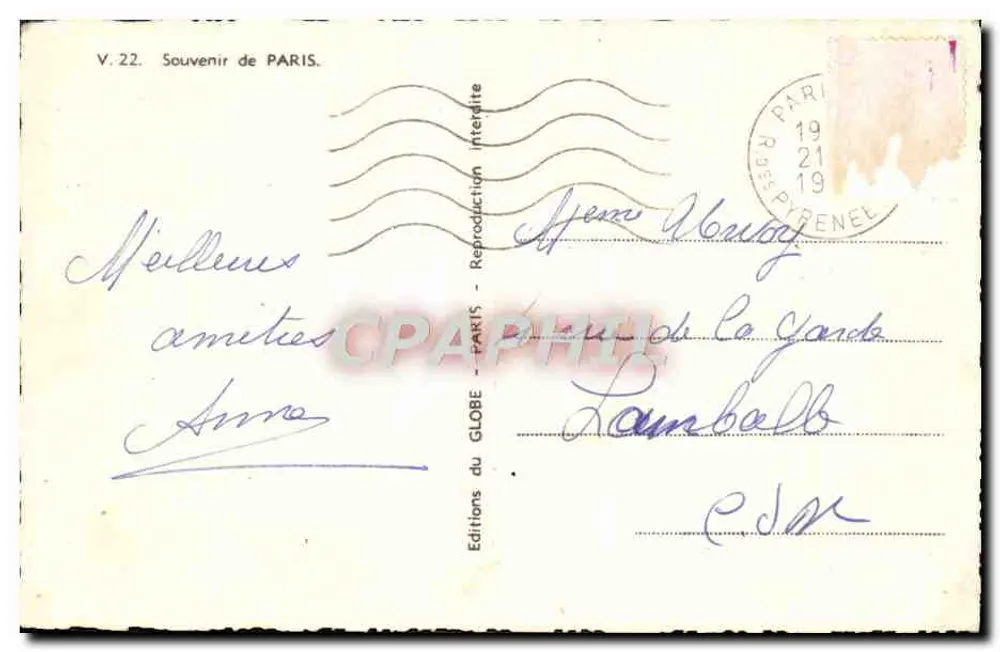 Paryż — Znane miejsca — Wydawnictwo GLOBE, nr V.22 - Rewers