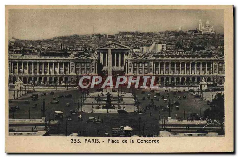 Paris — Praça da Concórdia — vista panorâmica com colunatas e fonte — L. Boisson, editor, n° 355 - Frente