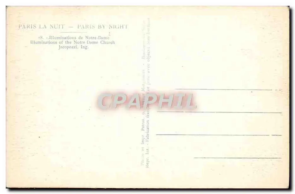 Notre-Dame de Paris — Iluminações noturnas — Editor Patras, n°18 - Verso