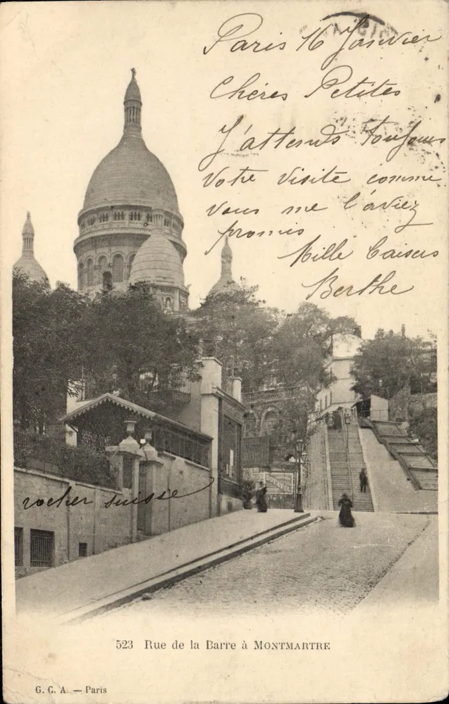 Sacre-Cœur de Montmartre — vue depuis la Rue de la Barre, éditeur G. C. A. — Paris, n° 523 - Vorderseite