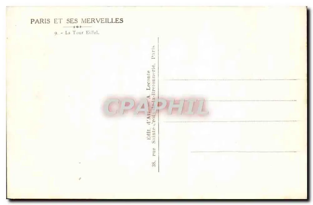 Paris und seine Wunder — Eiffelturm — Verlag A. Leconne, Paris - Rückseite