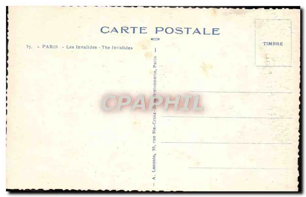 Les Invalides — Paris — editor A. Leconte, 38 rue Ste-Croix-de-la-Bretonnerie - Verso