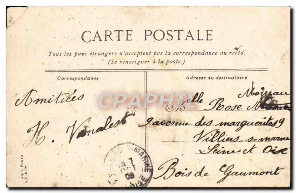 Bois de Boulogne — Route des carrières Chinoises — Verlag L.V. & Cie - Rückseite