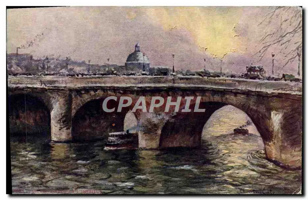 Pont de la Concorde — vue sur la Seine avec bateau à vapeur — éditeur IMPRIMÉ SUR LA CARTE - Voorkant