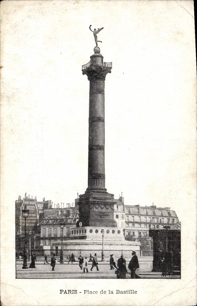 Paris - Place de la Bastille — colonne monumentale avec statue ailée — éditeur non visible, n° de série non lisible - Frente