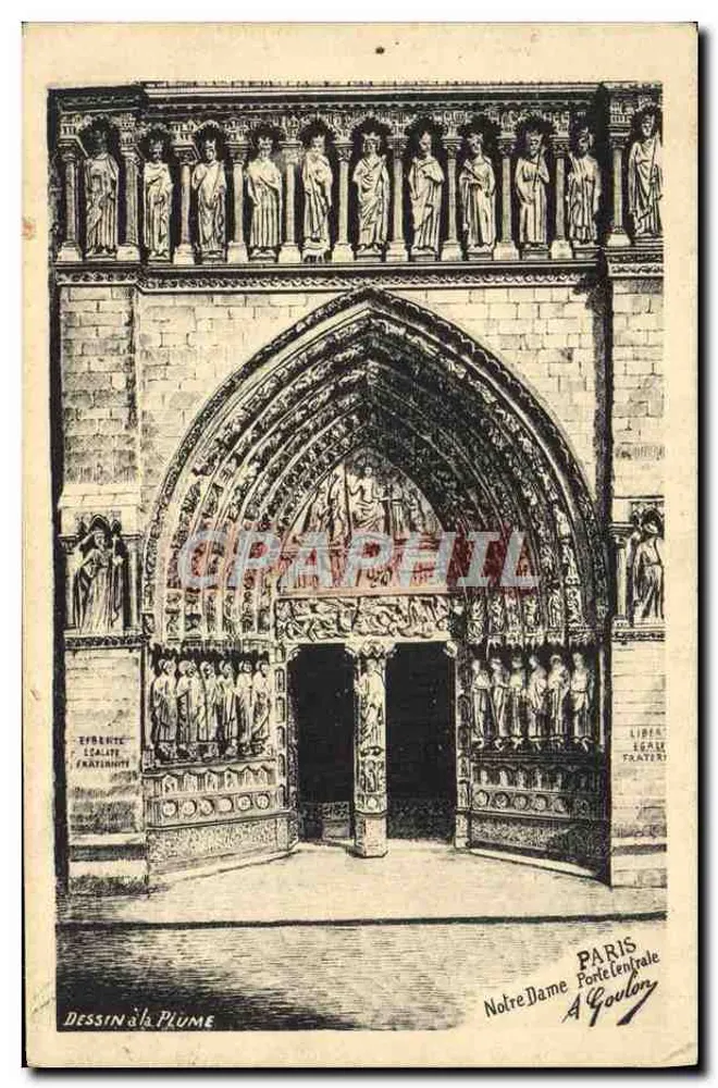 Nossa Senhora, Porta central — Paris — Desenho à pena, A. Goulon - Frente