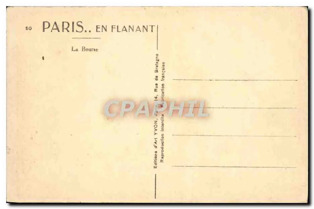 La Bourse — Paris — Éditions d'Art YVON - Rückseite