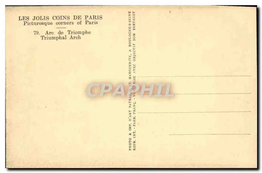 Arco del Triunfo — París — editor Patras - Reverso