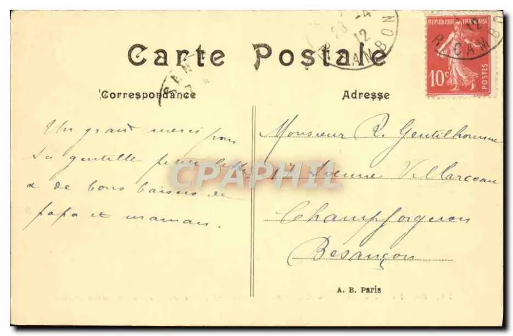 Paris – Avenue des Champs-Élysées und der Arc de Triomphe de l'Étoile — Verlag A. B. Paris, Nr. 79 - Rückseite