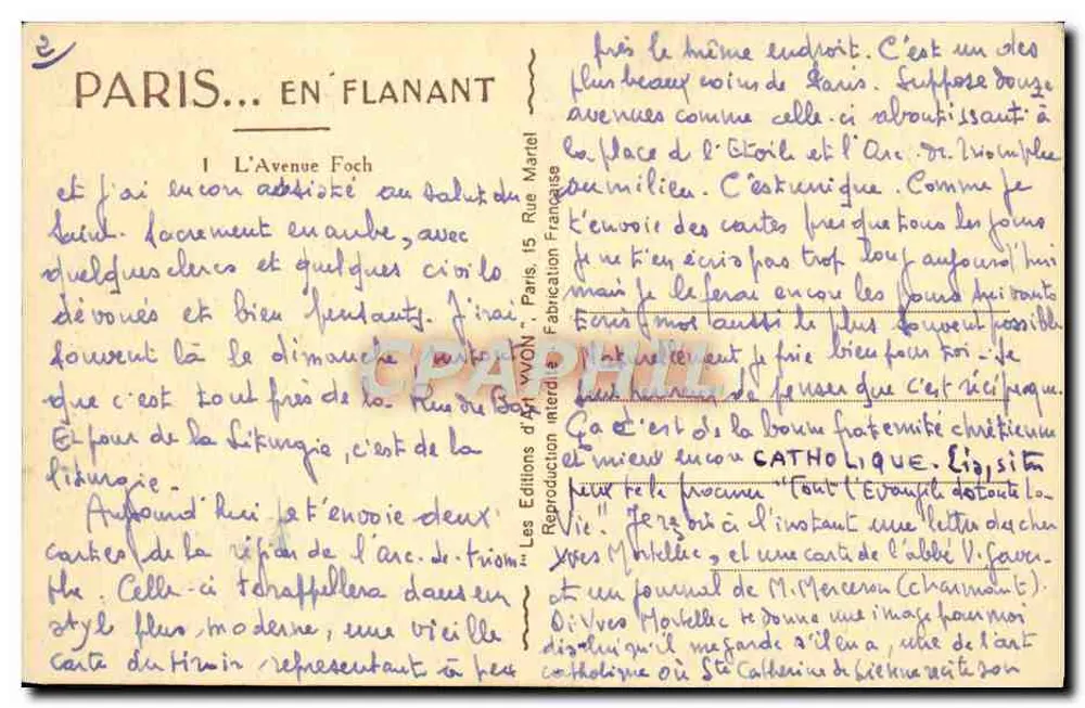 Paris — Avenue Foch — Arc de Triomphe — Les Éditions Art-Won - Rückseite