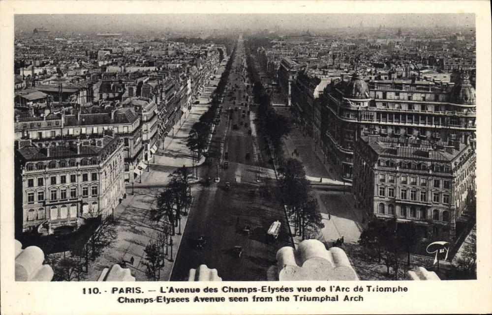 Paris — Blick auf die Avenue des Champs-Élysées vom Arc de Triomphe — Antike Ansichtskarte n°110, veröffentlicht von A. Leconte - Vorderseite