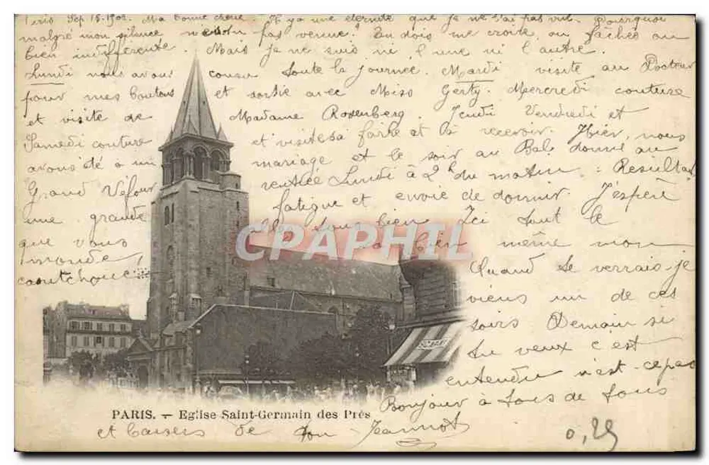 Paris — Igreja de Saint-Germain-des-Prés e Basílica — editor Boyer em Paris, n° 28 - Frente