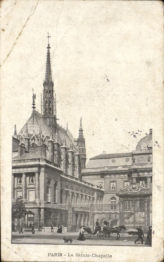 PARIS - La Sainte-Chapelle — vue de l'édifice gothique avec char à cheval et passants - Frente
