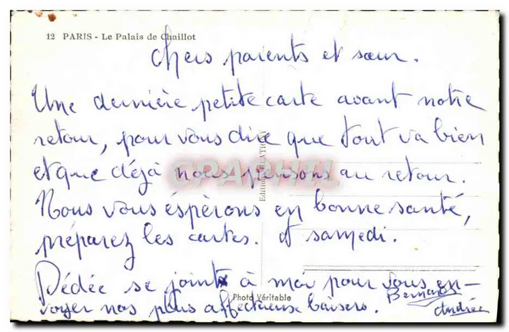 Paris - O Palácio de Chaillot — vista aérea — editor desconhecido, n° 12 - Verso