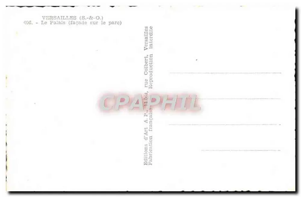 Versailles — Fachada sobre o parque — Éditions A.P. & O. - Verso