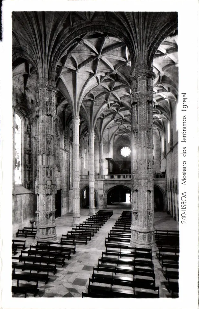 Wnętrze klasztoru Jerozolimskiego — Lizbona — wydawca Mosteiro dos Jerónimos, nr 240-LISBOA - Awers