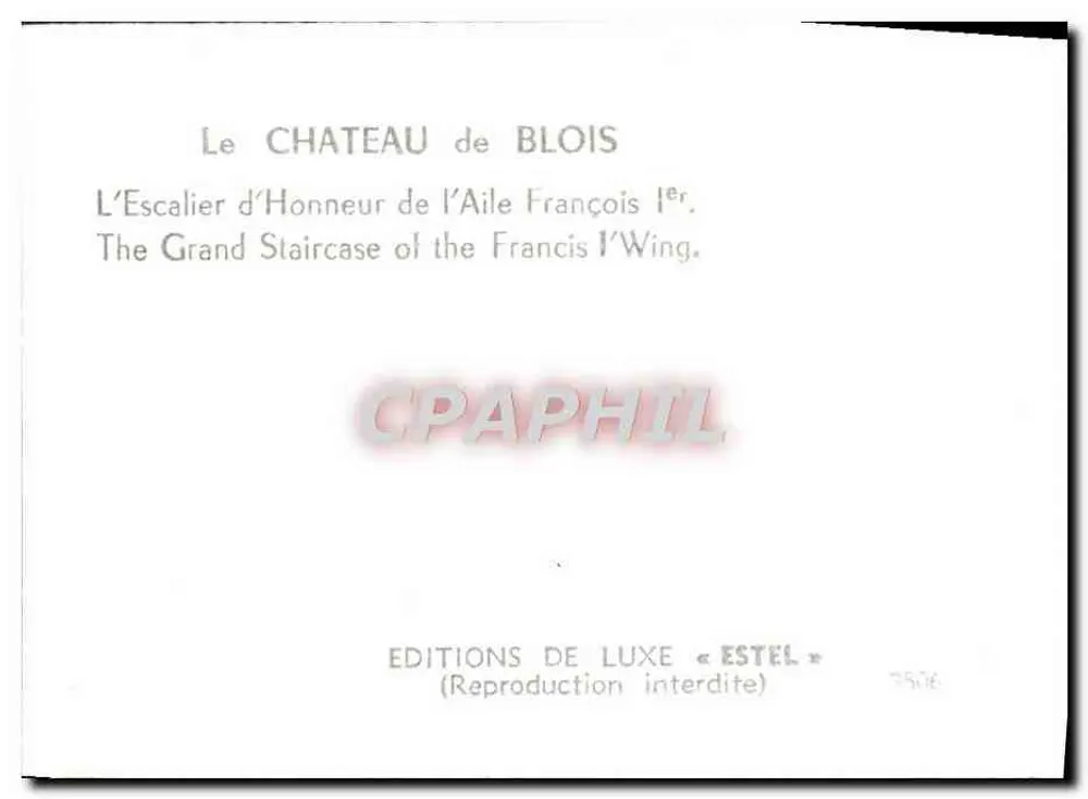 Das SCHLOSS von BLOIS — Die Ehrenstiege der Flügel von François Ier — Luxusausgaben « ESTEL » n° 7506 - Rückseite