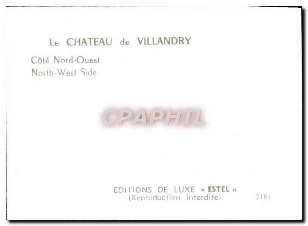 Schloss Villandry — Nordwestseite — Éditions de Luxe « Estel » n°2181 - Rückseite