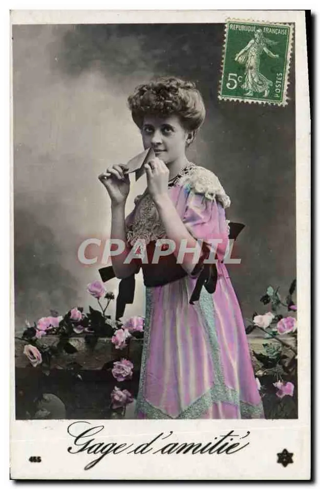 Junge Frau in einem rosa Kleid — Zeichen der Freundschaft — unbekannter Verlag, Nr. 485 - Vorderseite