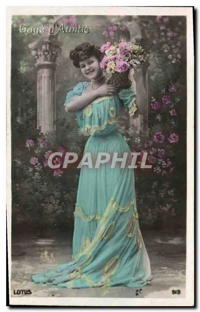 Frau in blauer Robe mit Blumenstrauß — Zeichen der Freundschaft — LOTUS n°543 - Vorderseite