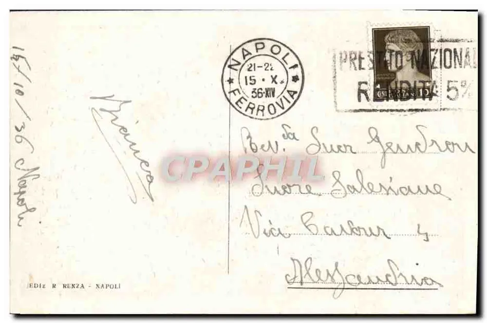 NAPOLI - A Litoranea — editor R. Renza, número de série não visível - Verso