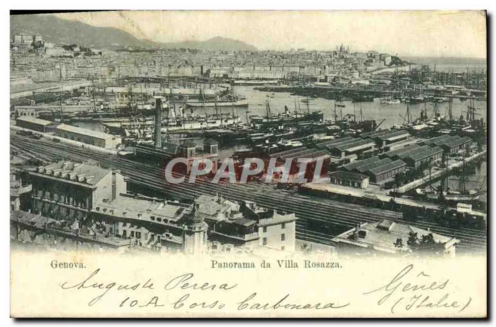 Genova — Panorama du port depuis la Villa Rosazza — éditeur Cartolina Postale Italiana - Vorderseite