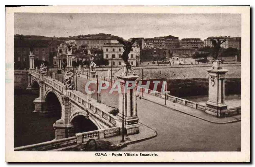 Roma - Ponte Vittorio Emanuele — vista do ponte com estátuas de águias — editor desconhecido, número de série não visível - Frente