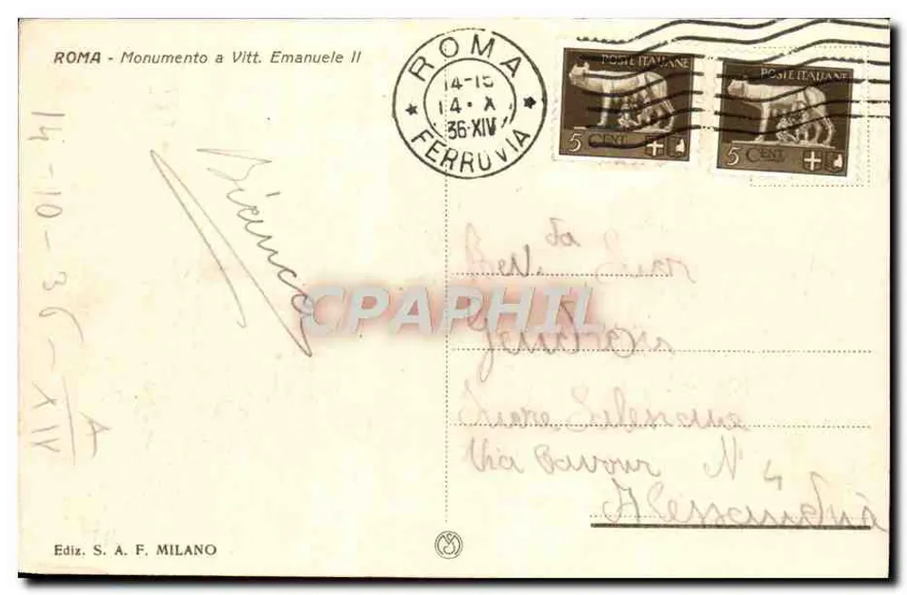 Monumento a Vittorio Emanuele II — Roma — Ediz. S.A.F. Milano - Verso