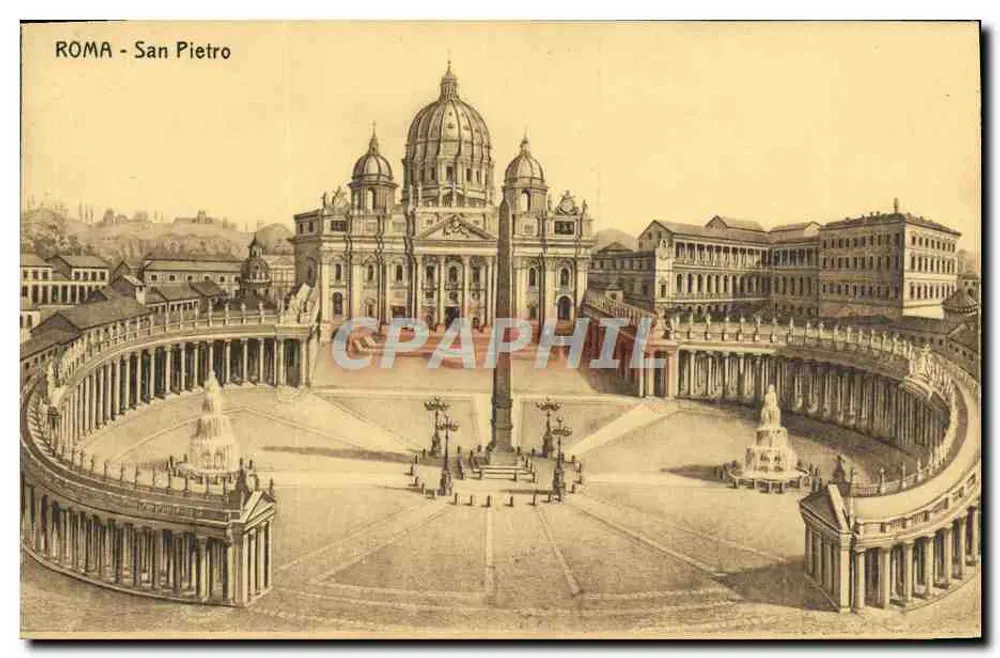रोमा - सैंट पियरो — सैंट पियरो के चौक का दृश्य, जिसमें बेसिलिका और ओबेलिस्क हैं — अज्ञात प्रकाशक, श्रृंखला संख्या अदृश्य - आगे