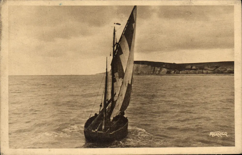 Kleine Treport-Boot, das zur Fischerei aufbricht — LE TRÉPORT (S.-I.) — Herausgeber und Aufnahme A. Terrier, Mers - Vorderseite
