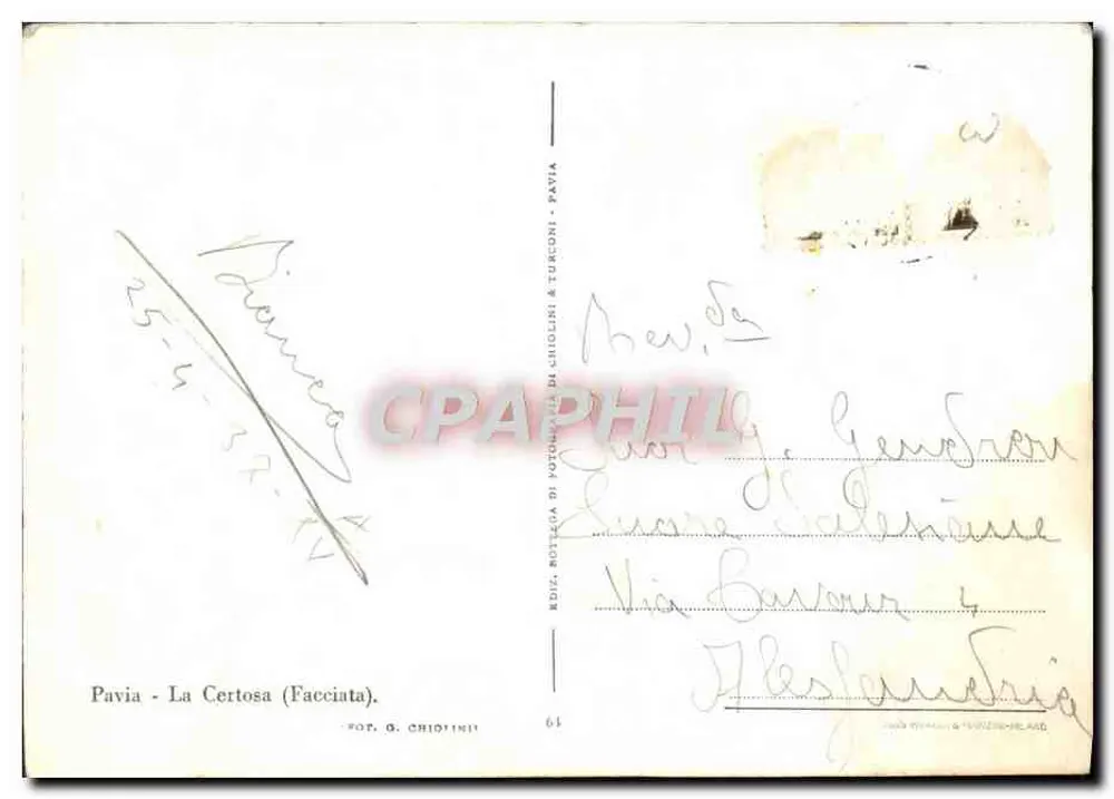 Pavia - La Certosa (Facciunta) — editor G. Criolini, n° 64 - Verso