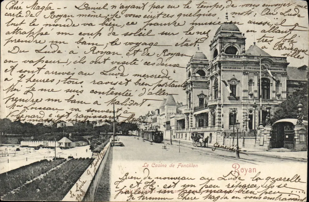 Le Casino de Foncillon — vue de Royan avec tramway — éditeur 'Le Casino de Foncillon', Royan - Frente