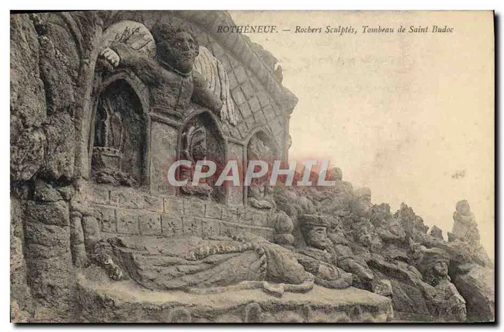 Rothéneuf — Geknüpfte Felsen, Grabmal des heiligen Budoc - Vorderseite
