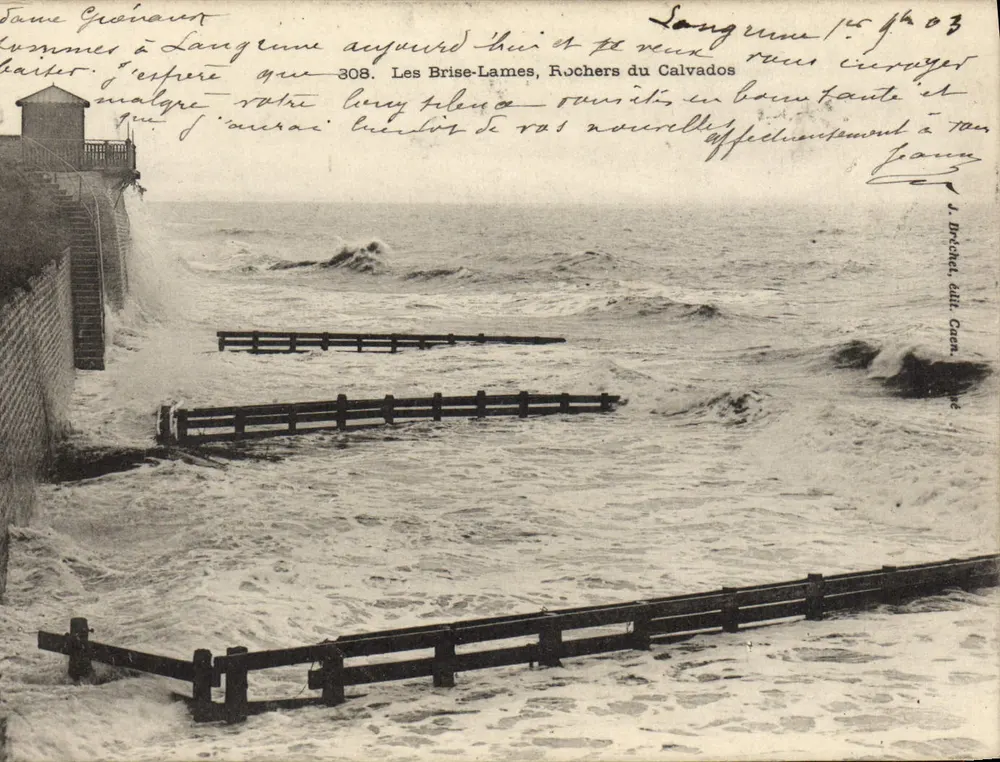Les Brise-Lames, Felsen von Calvados — Langrune-sur-Mer — J. Brichet, Verlag Cren - Vorderseite