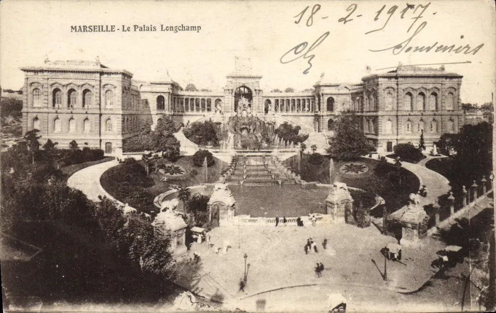 Marseille - Das Palais Longchamp — Ansicht des Gartens und der Fontäne — Erinnerungen - Vorderseite