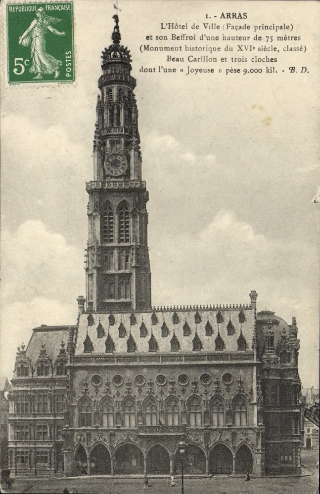 Arras — Het Stadhuis en zijn Klokkenstoel — uitgever B.D. - Voorkant