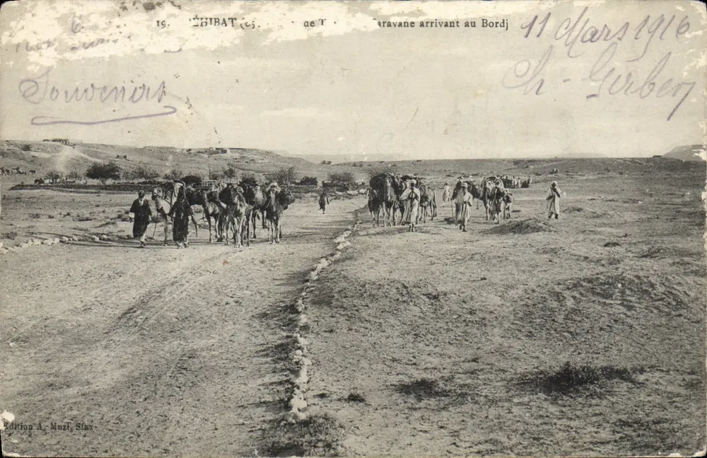 Karawanenankunft am Bordj — Shibat (Tunesien) — Edition A. Muzil, Slas - Vorderseite