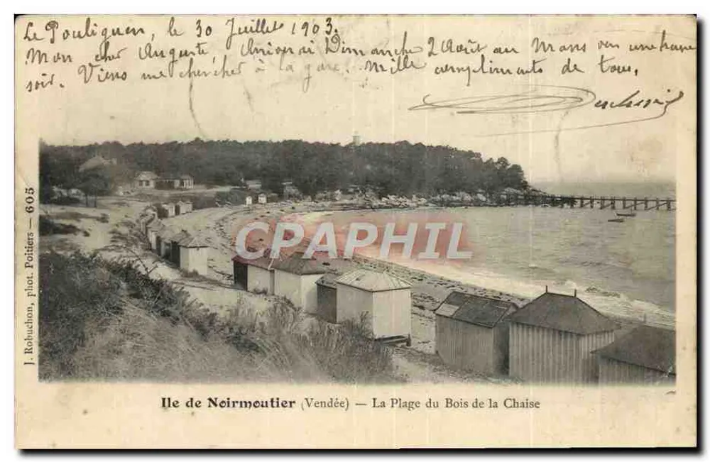 Insel Noirmoutier (Vendée) — Die Strand von dem Holz der Stuhle — J. Robuchon, phot. Poitiers — 605 - Vorderseite