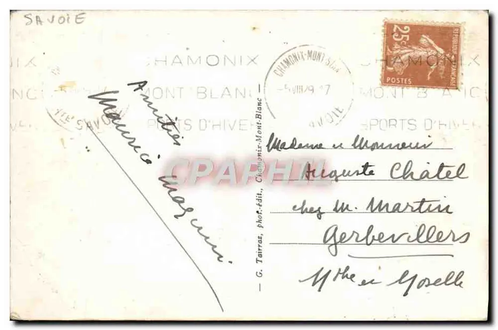 Chamonix-Mont-Blanc — Seilbahn Plan-Pratz und der Mont-Blanc — Foto von G. Tairraz - Rückseite