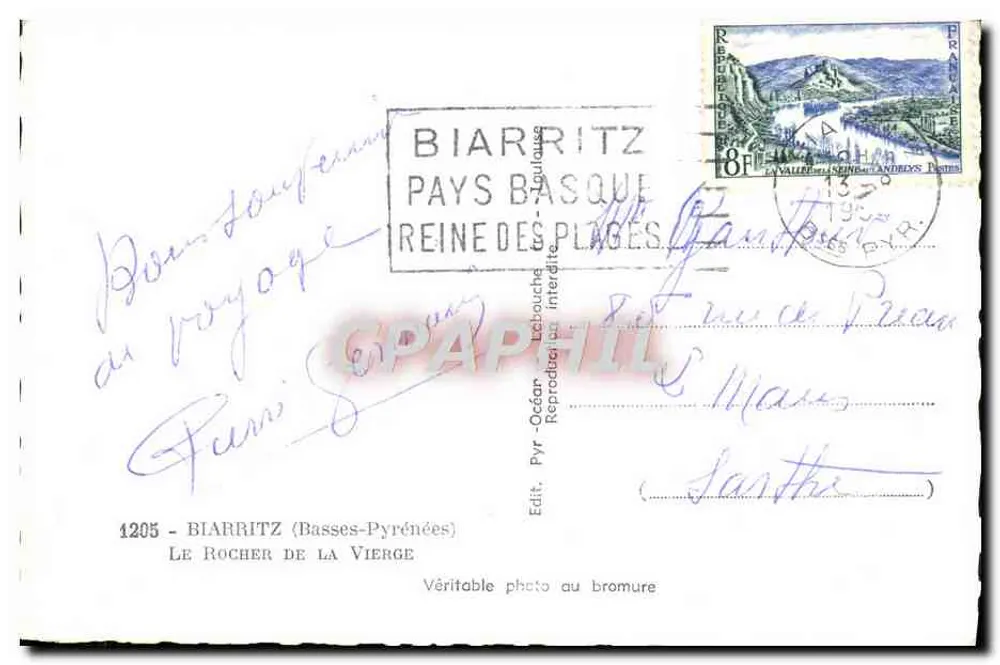 Le Rocher de la Vierge — Biarritz — Editor Pyr. Océan, n° 1205 - Verso