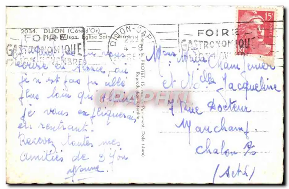 Place Wilson - Igreja de São Pedro - Dijon — Reprodução Méridile - Verso