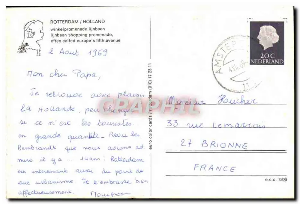 Rotterdam - Lijnbaan — Einkaufsstraße — Verlag euro color cards, Nr. e.c.c. 7306 - Rückseite