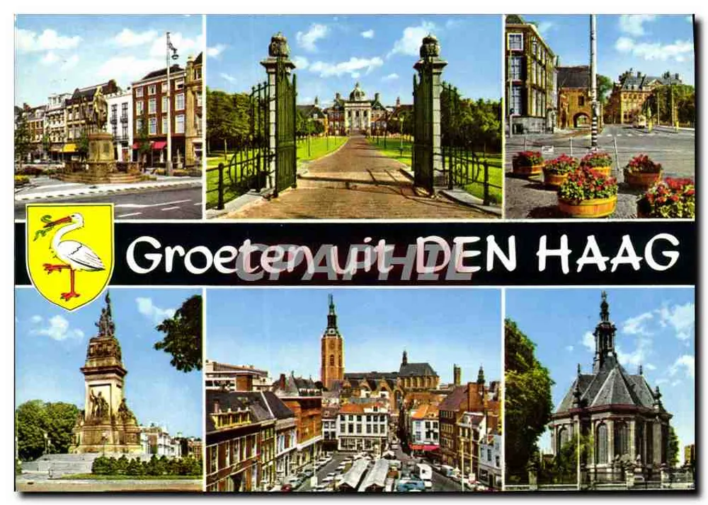 Groeten uit DEN HAAG — Bilhete postal antigo/Bilhete postal moderno com carimbo e texto impresso - Frente