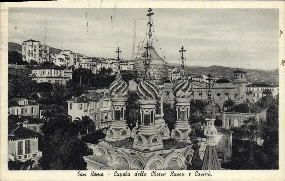 San Remo - Kuppel der Russischen Kirche und Kasino - Vorderseite