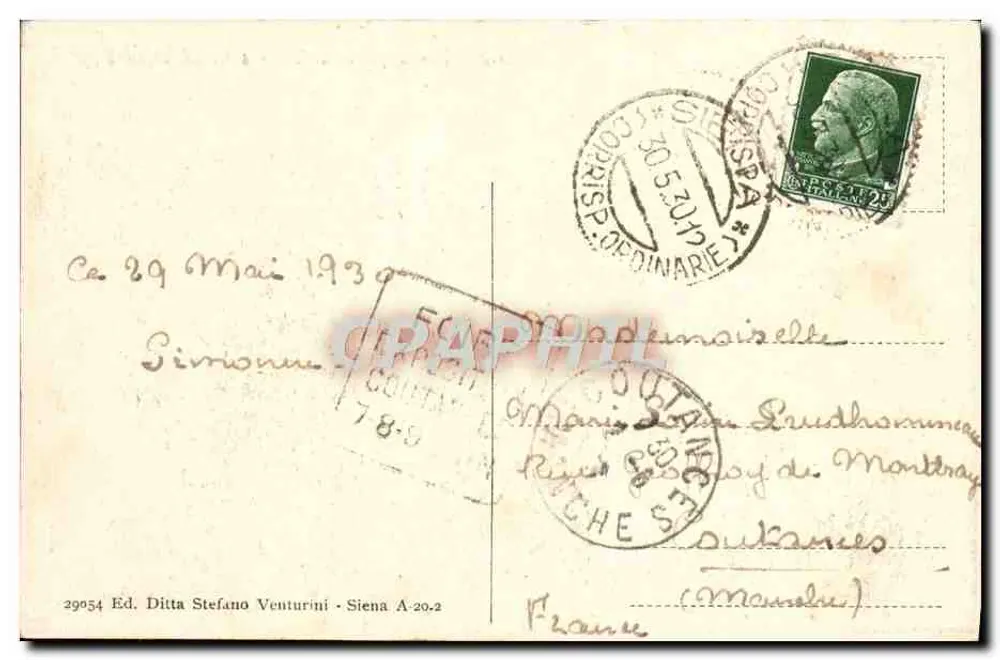 Siena - Passeggiolo della Lizza und Grand Hôtel Royal — Verlag Ditta Stefano Venturini, Nr. 29054 - Rückseite