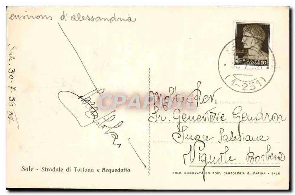 Sale — Stradale di Tortona e Acquedotto — Verlag Cartoleria G. Farina, Seriennummer nicht sichtbar - Rückseite