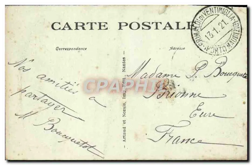 Ponte San Luigi - Französisch-Italienische Grenze — Verlag Artaud et Nozais, n°36 - Rückseite
