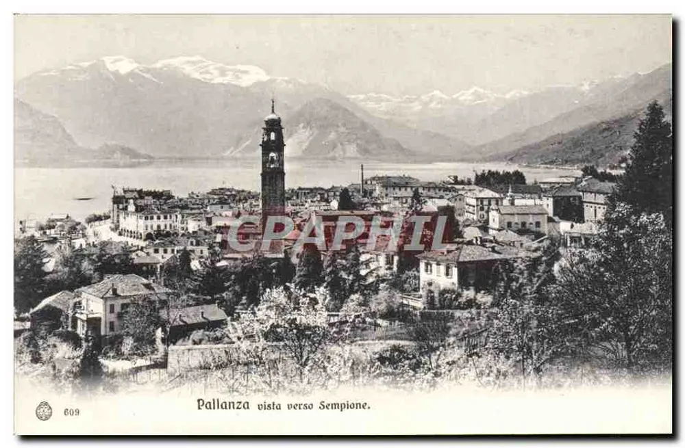Pallanza vista verso Sempione — vista do lago Maior — editor Brunner & C., Como-Zurich - Frente