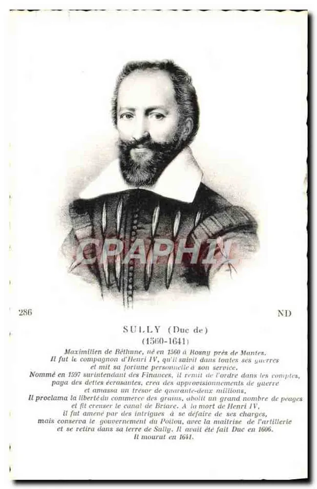 Maximilien de Béthune, Duque de Sully (1560-1641) — retrato gravado — C'° dos Arts Photomécaniques, Paris - Frente